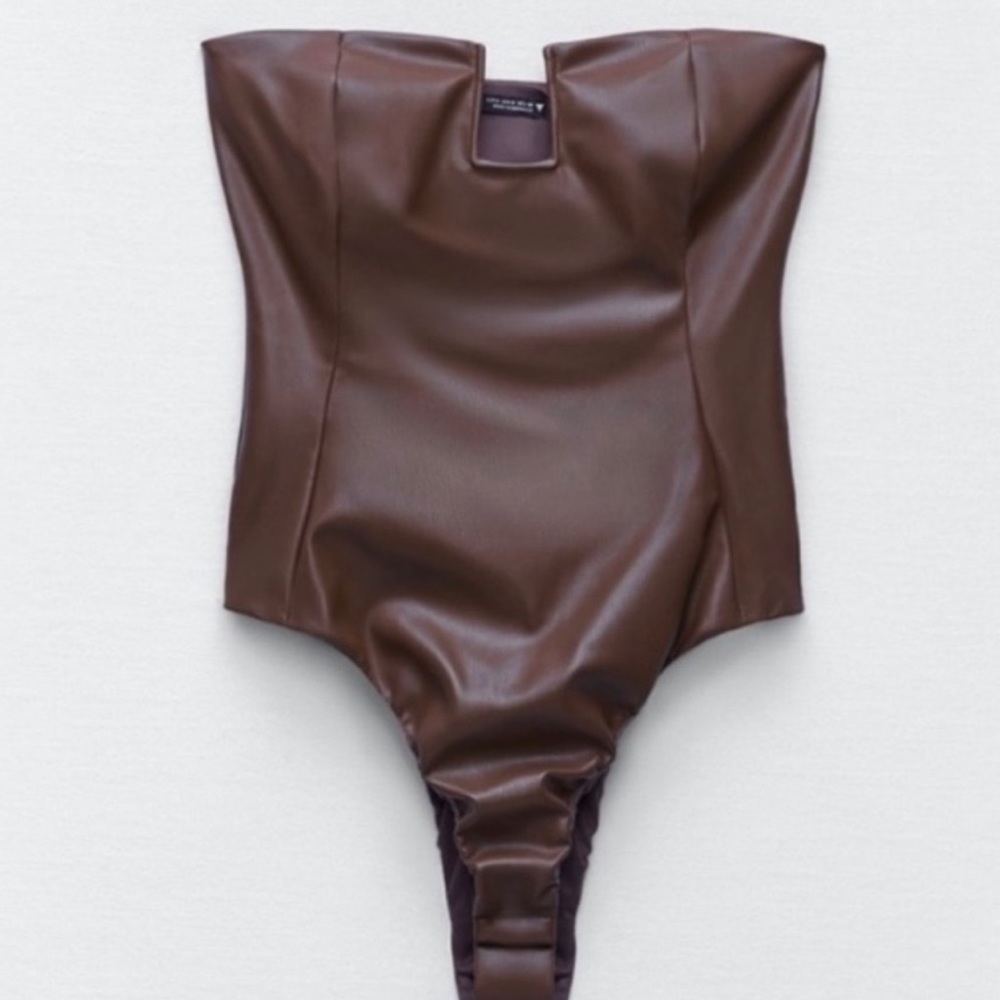 Zara chocolate brown faux leather bodysuit